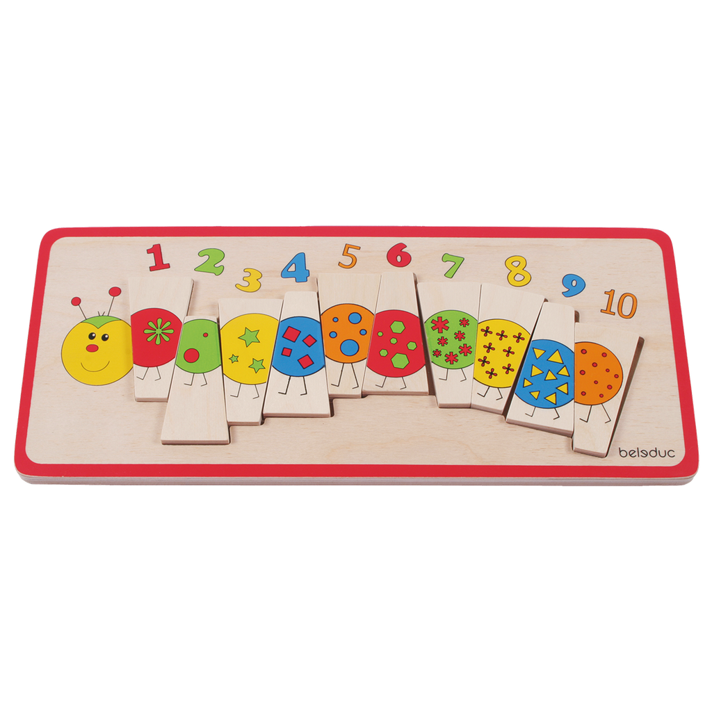 PUZZLE EN BOIS, CHENILLE A CHIFFRE-10 PIECES