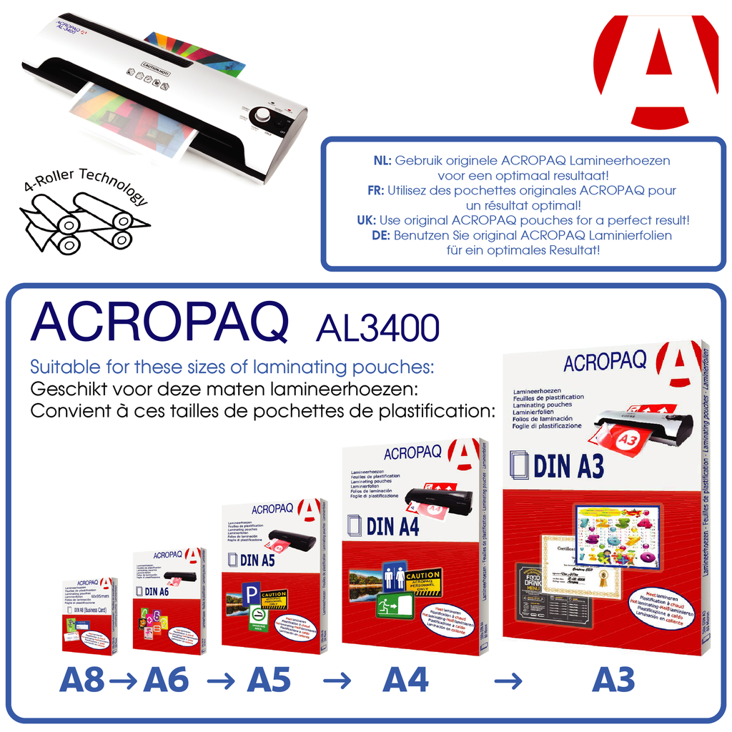ACROPAQ AL390 Plastifieuse A3 set 4-en-1 noir