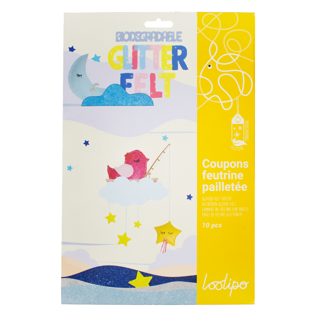 FEUTRINE A PAILLETTES BIODEGRADABLES 20X30CM, 10 ASS.