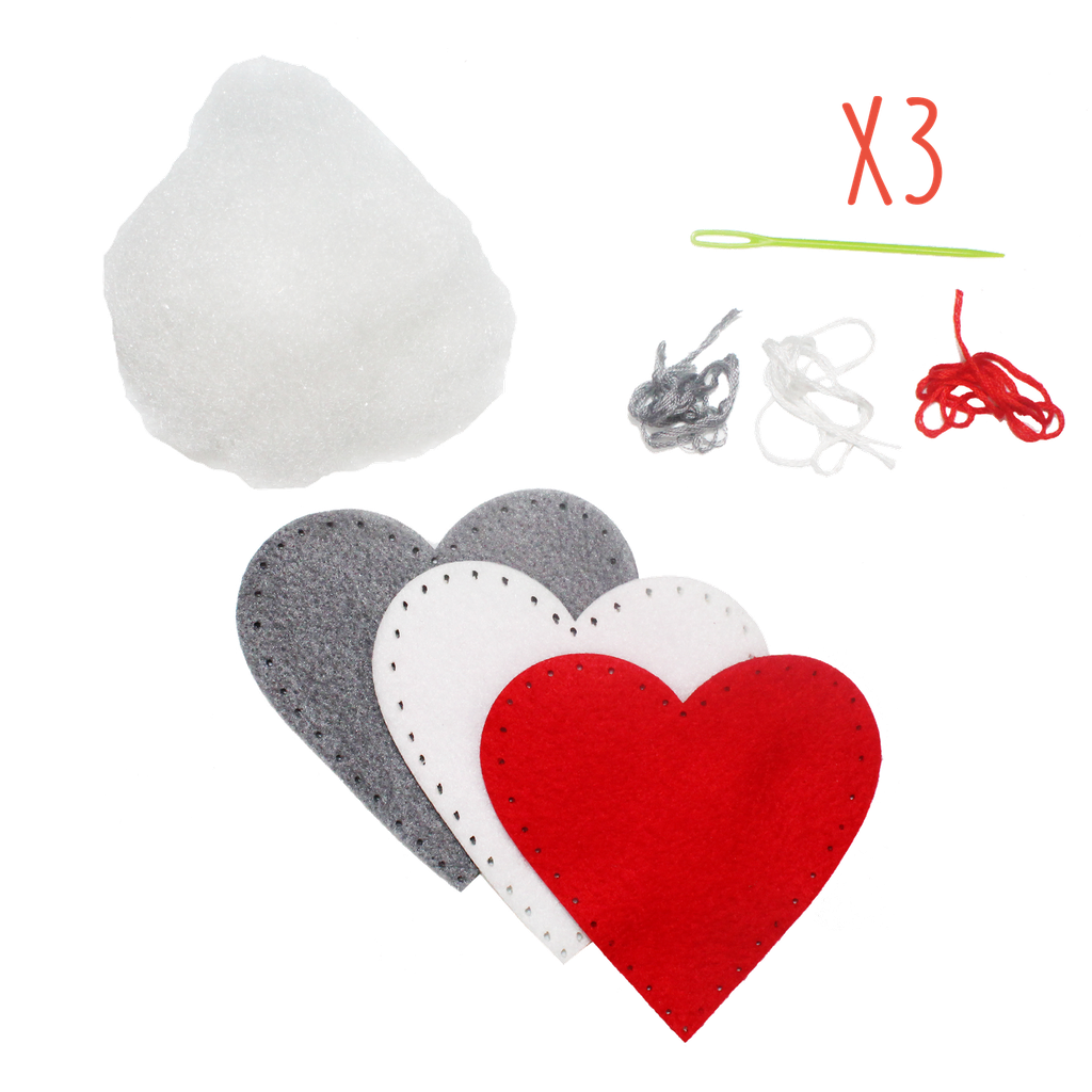COEURS FEUTRINE A COUDRE, LOT DE 3