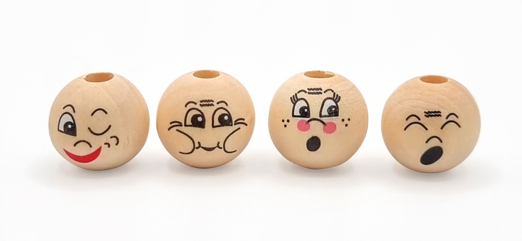PERLES VISAGES EN BOIS, 8 PIÈCES