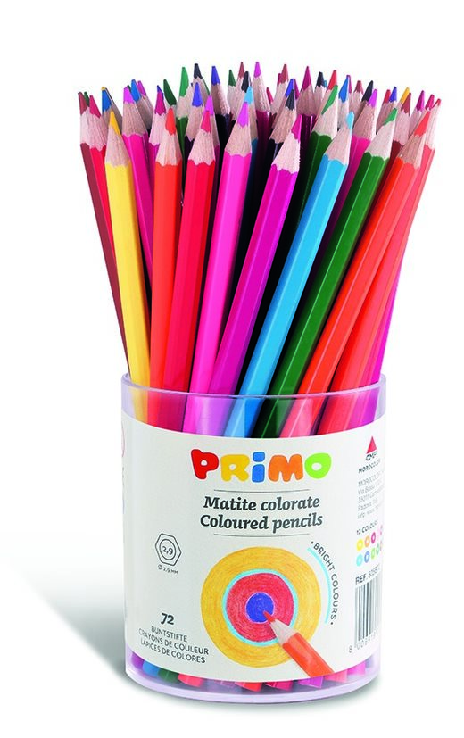 Fournitures scolaires, crayons de couleur Primo pot de 72