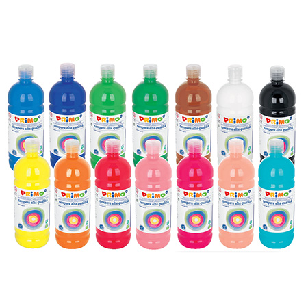 GOUACHE PRIMO, SORTIMENT MIT 15 FLASCHEN + 8 PUMPEN