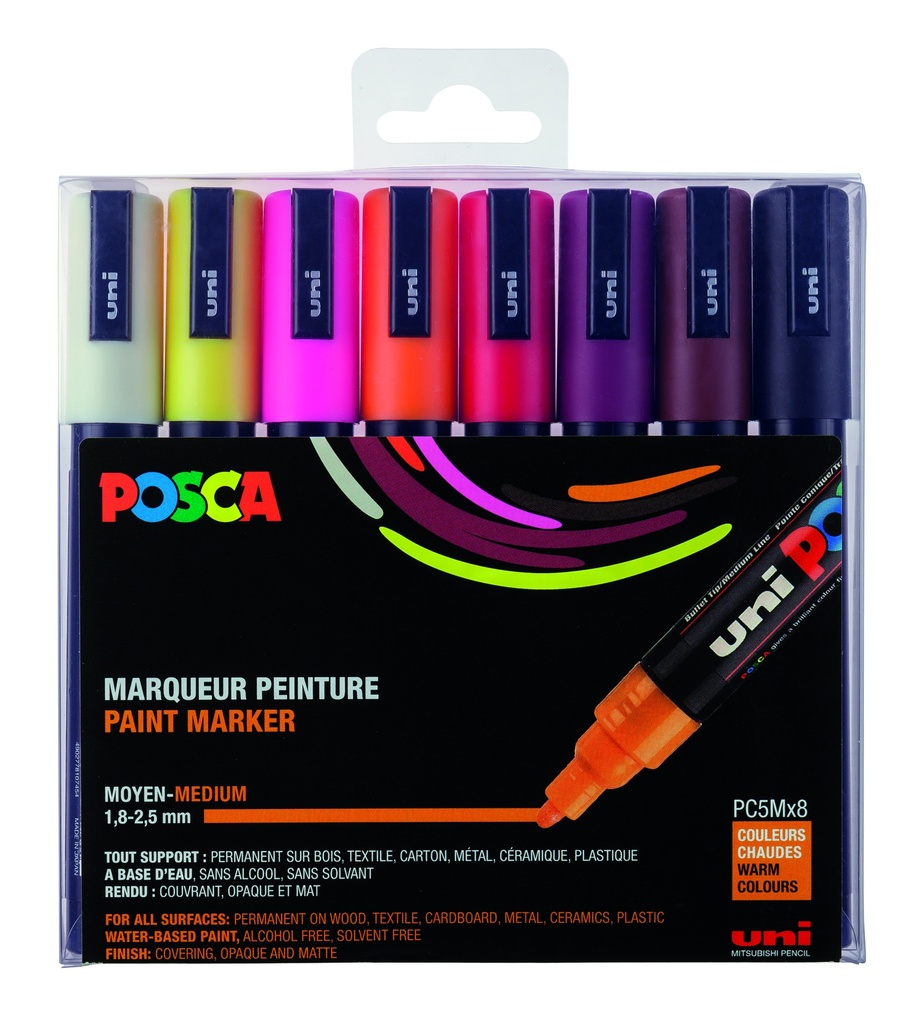 POSCA PC5M FARBMARKER. HEISS, 8ER-KARTON