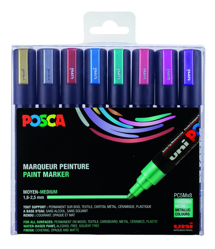 POSCA PC5M KLEURMARKERINGEN. METAAL, DOOS VAN 8