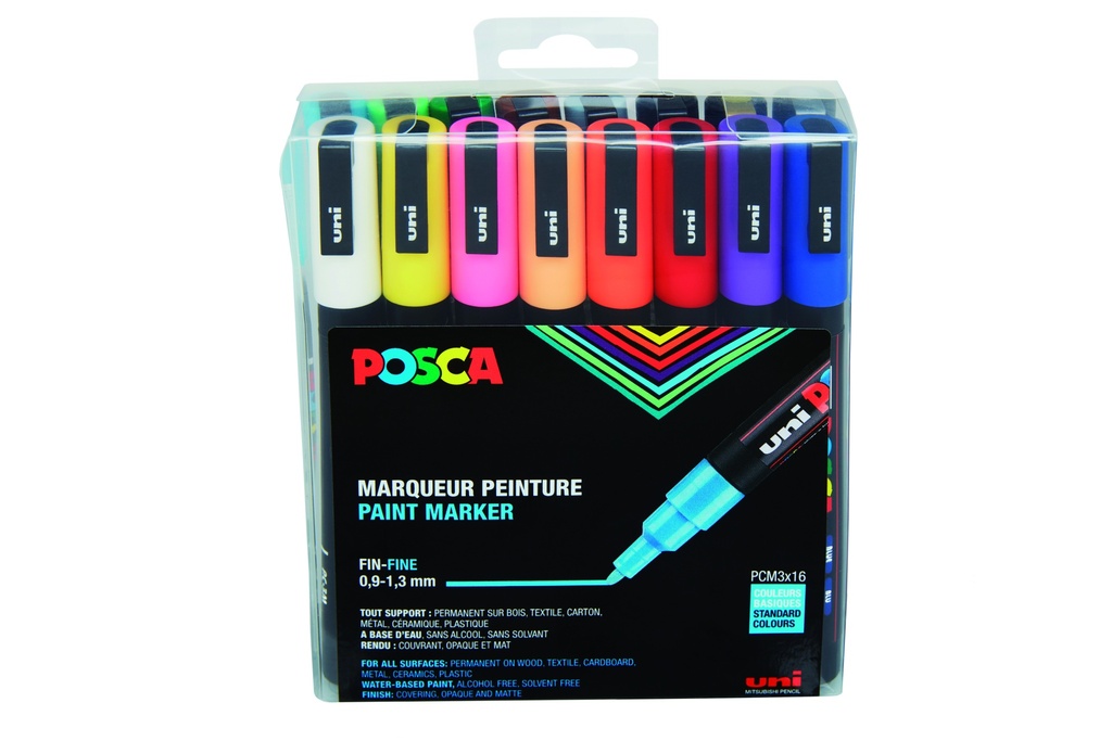 POSCA PC3M BASIC COLORS MARKER, BOX MIT 16 STÜCKEN