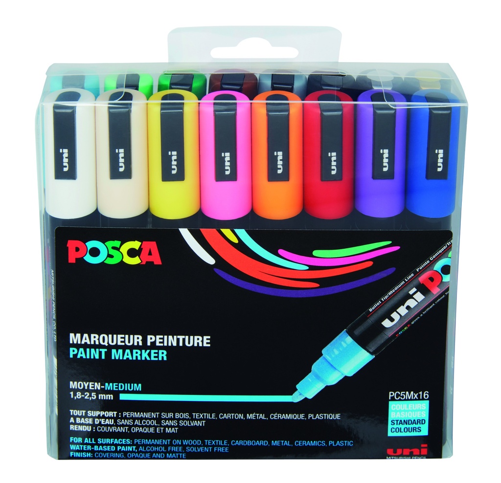 POSCA PC5M BASISKLEUREN MARKERS, DOOS VAN 16