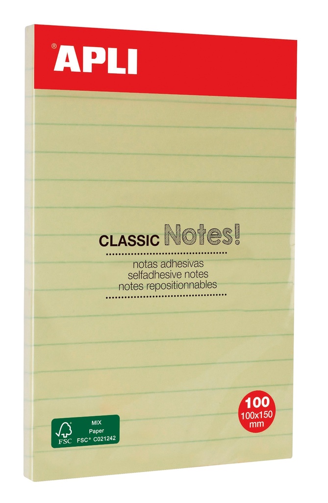 MEMO-NOTES LINE 10X15CM 100F YELLOW