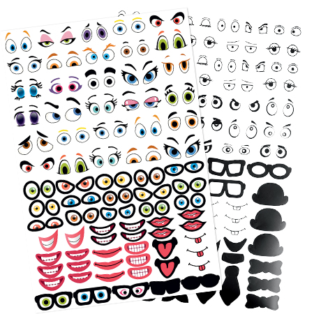 CRAZY FACE ADHESIVE STICKERS, 2 SHEETS