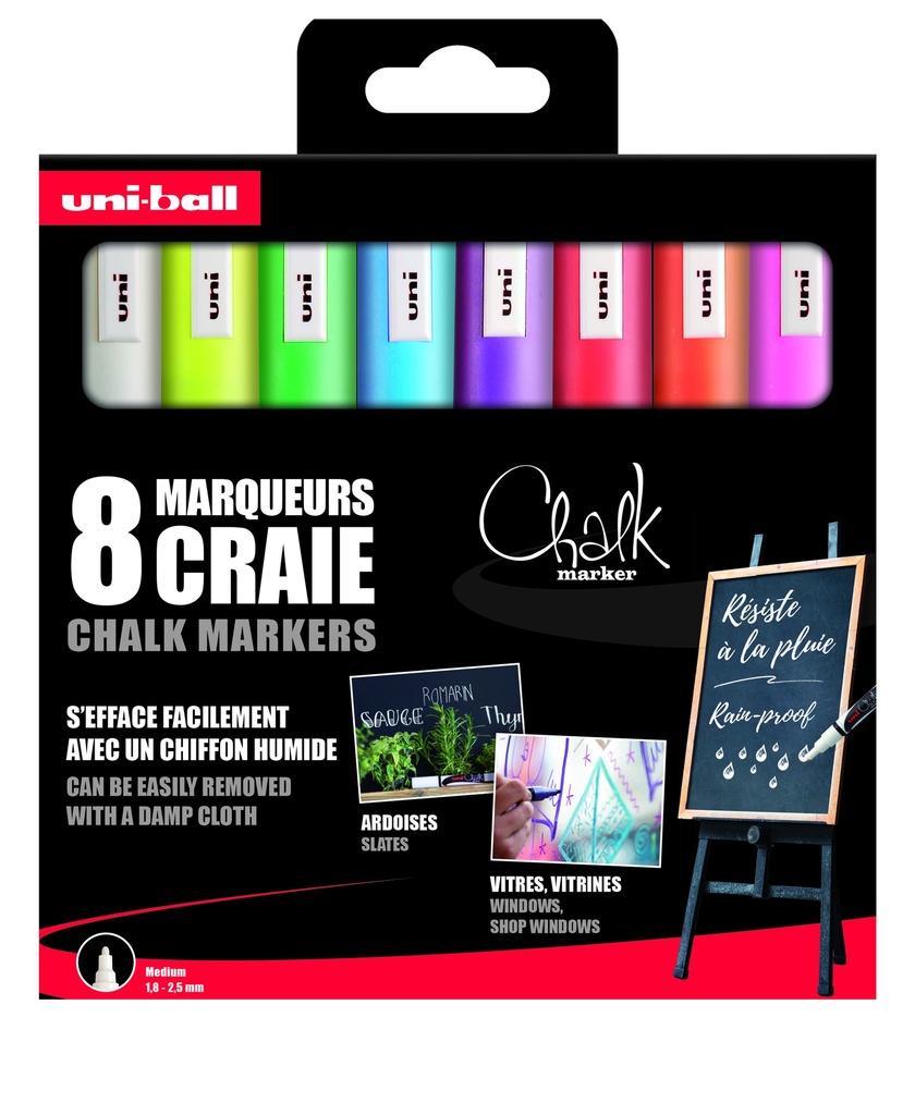 MARQUEURS CRAIE UNICHALK 2.5, ASSORTIMENT DE 8