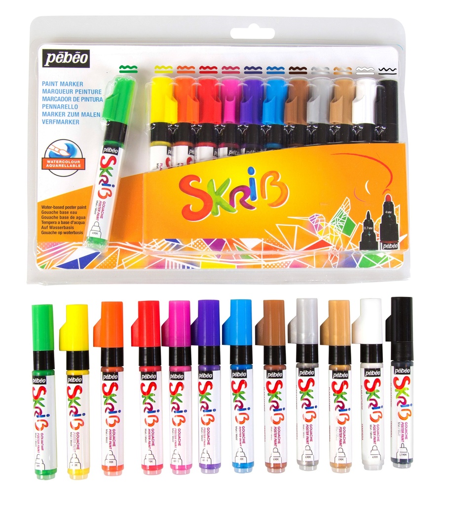 SKRIB GOUACHE MARKERS, BOX OF 12