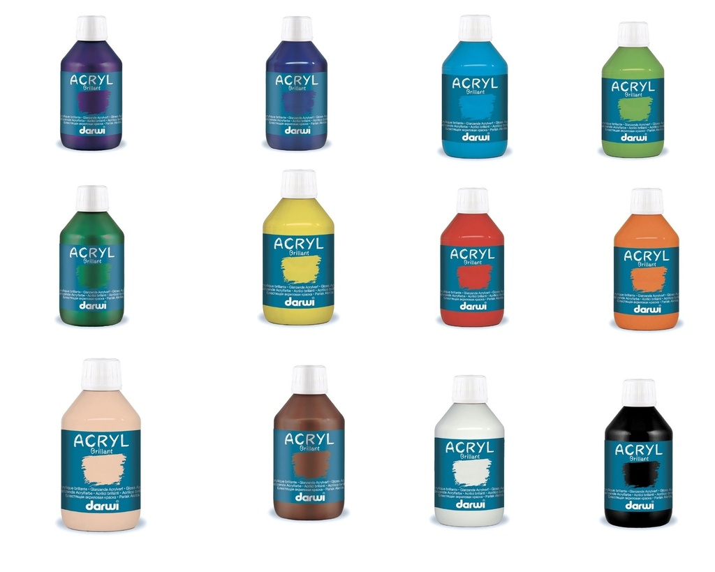 ASSORTIMENT 12 PEINTURES ACRYLIQUES BRILL' LAKE 250ML
