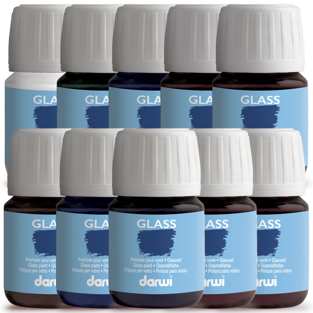STAINED GLASS PAINT, BOX OF 10 ASSORTED