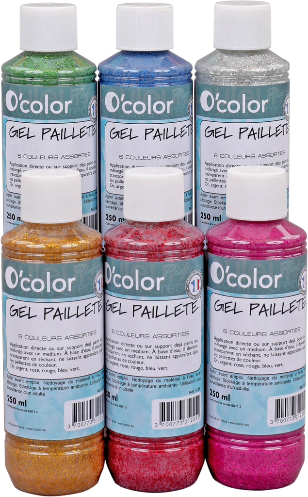 O'COLOR GLITTER GEL ASS. VAN 6X250C