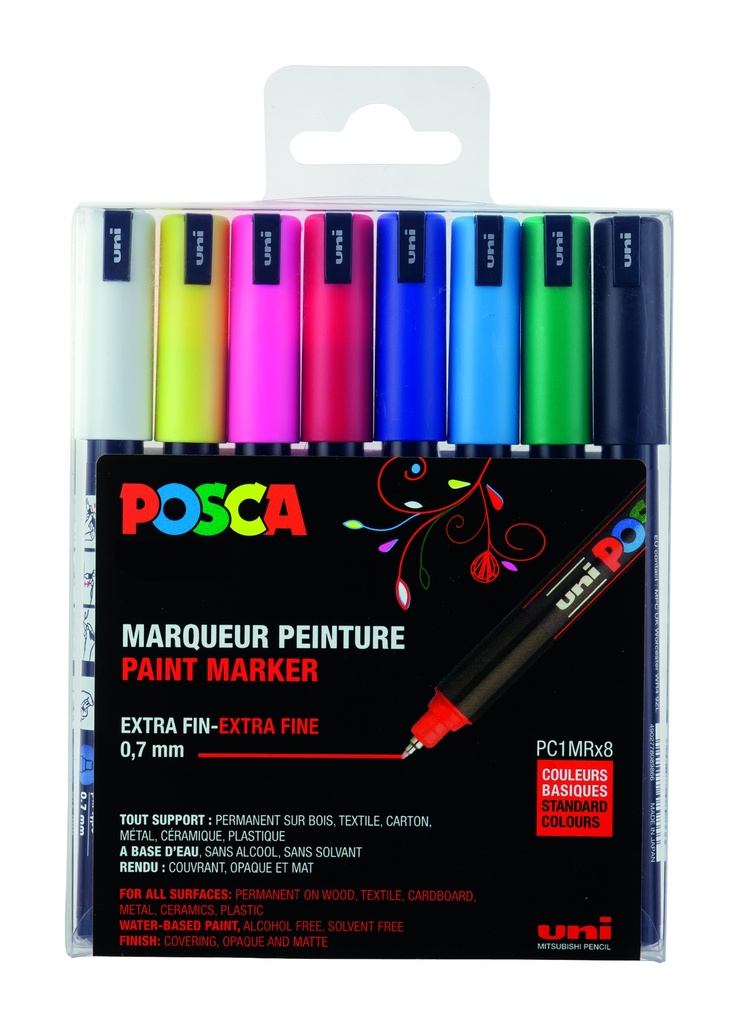 POSCA PC1MR BASIC COLORS MARKER, BOX MIT 8 STÜCKEN