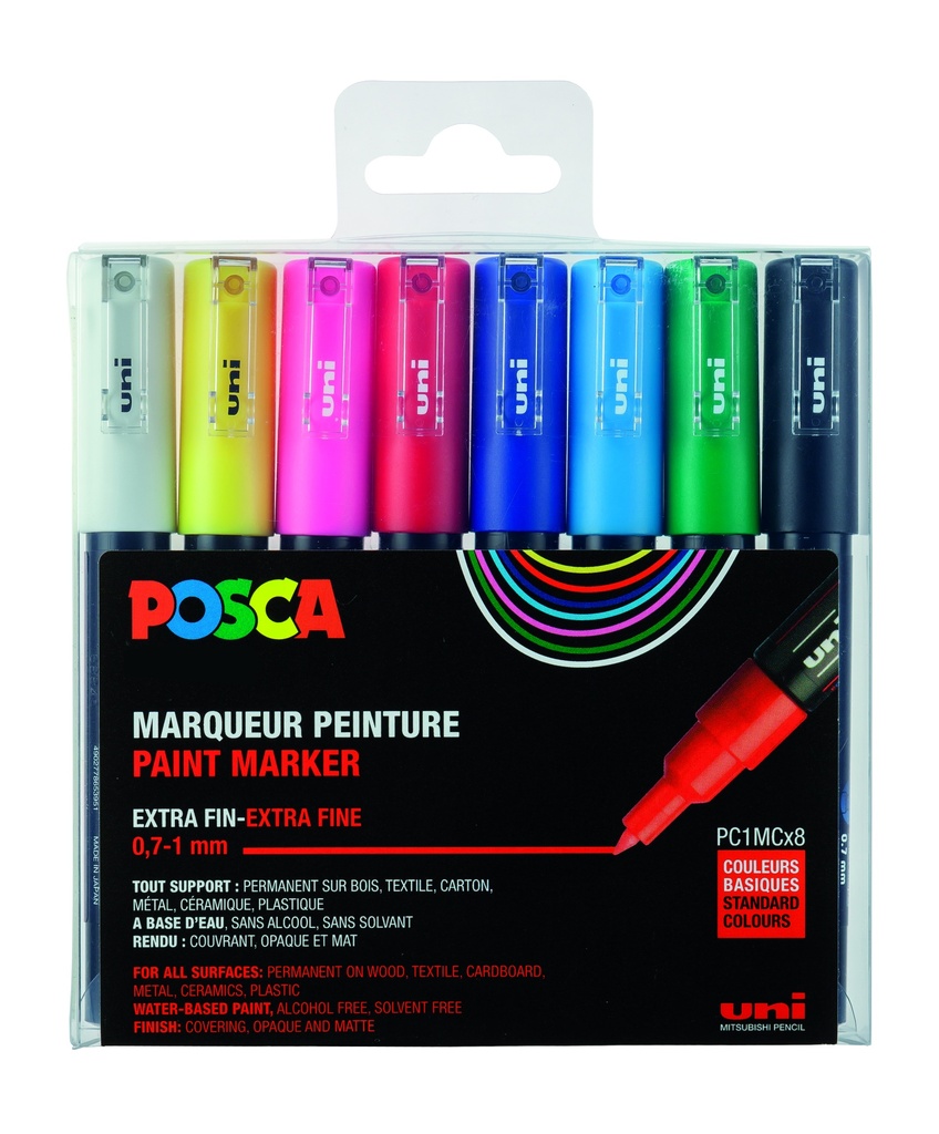 POSCA PC1MC BASIC COLORS MARKERS, BOX OF 8