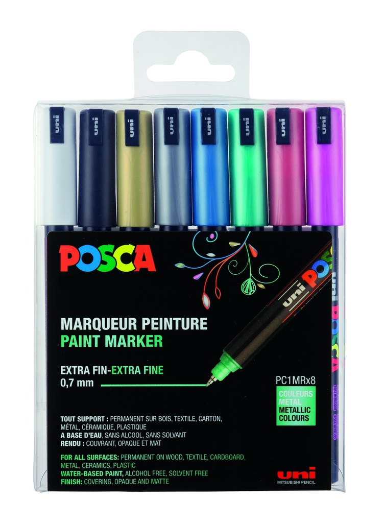 POSCA PC1MR METALLIC COLORS MARKER, BOX MIT 8 STÜCKEN