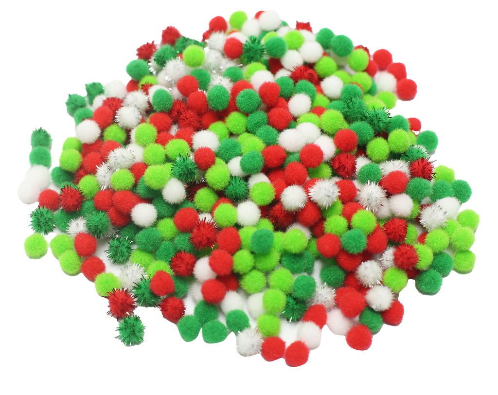 MINI CHRISTMAS POMPOMS, BAG OF 1000 PCS
