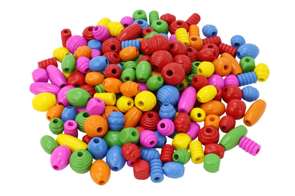 PERLES EN BOIS COULEURS ASSORTIES, 500 GR