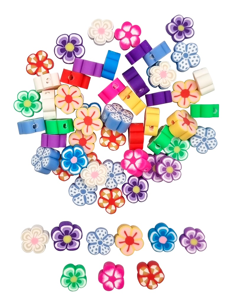 PERLES POLYMÈRE FLEURS, 60 PERLES
