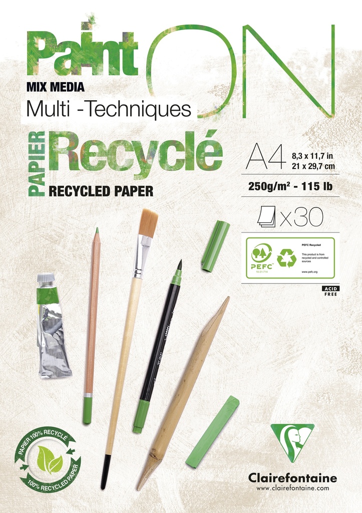 "RECYCLED" MULTITECHNISCHER BLOCK 250 G A4, 30 BLATT