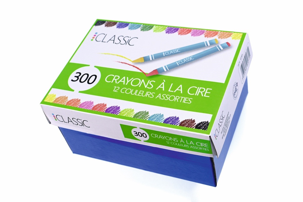 CRAYONS A LA CIRE 12 COUL.ASS, BOITE DE 300