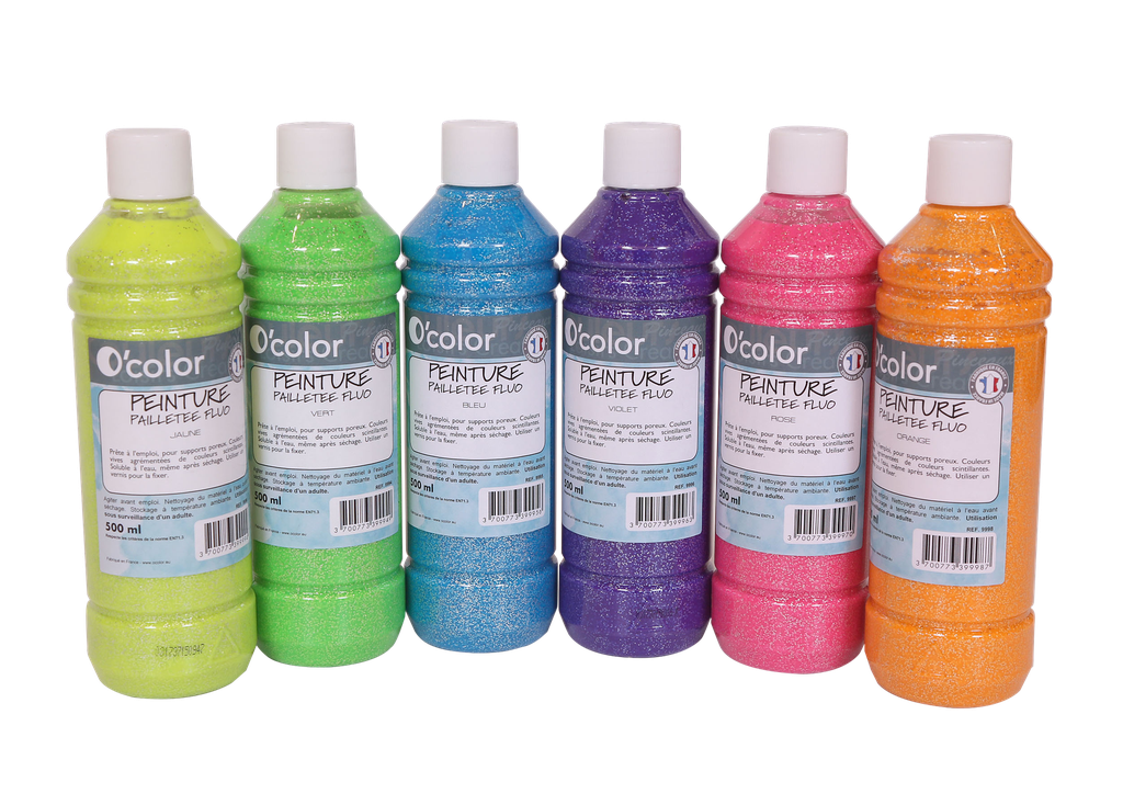 Neon glitterverf, 6 x 500 ml