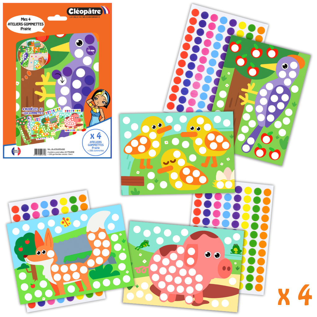 ATELIERS PRAIRIE DIEREN ZELFKLEVENDE STICKERS, SET VAN 4