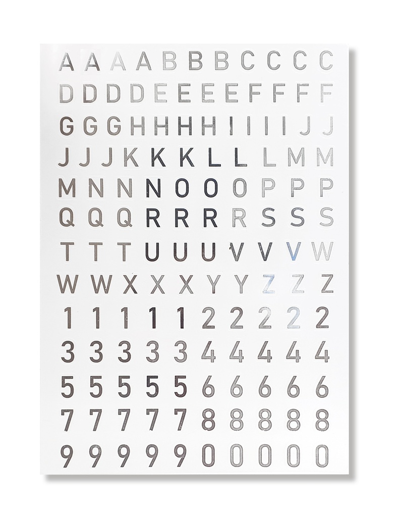 ALFABET- EN NUMMERSTICKER, ZILVER