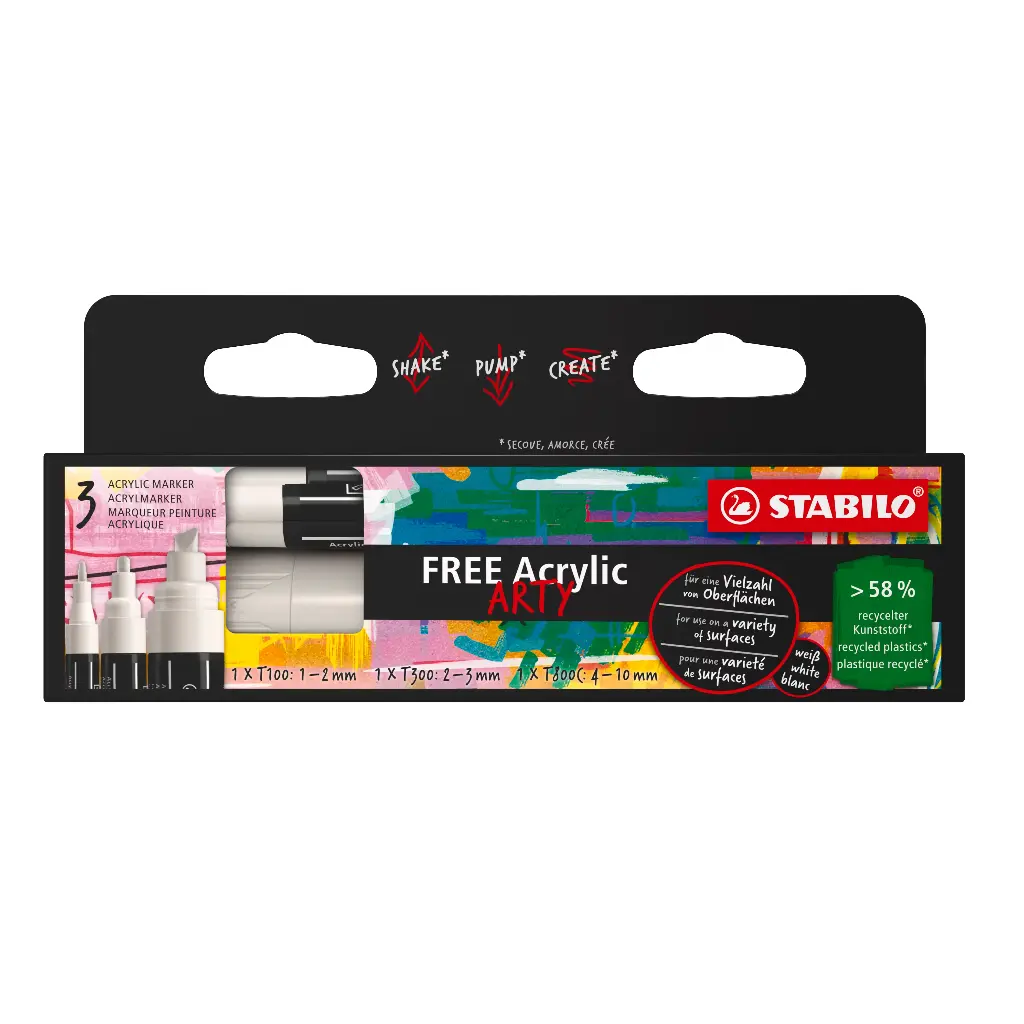 STABILO FREE ACRYLIC MIX WHITE, SET OF 3