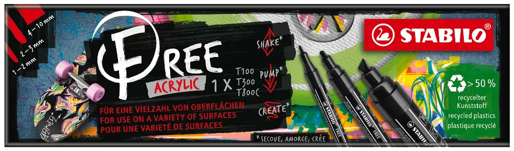 STABILO FREE ACRYLIC MIX SCHWARZ, 3ER SET