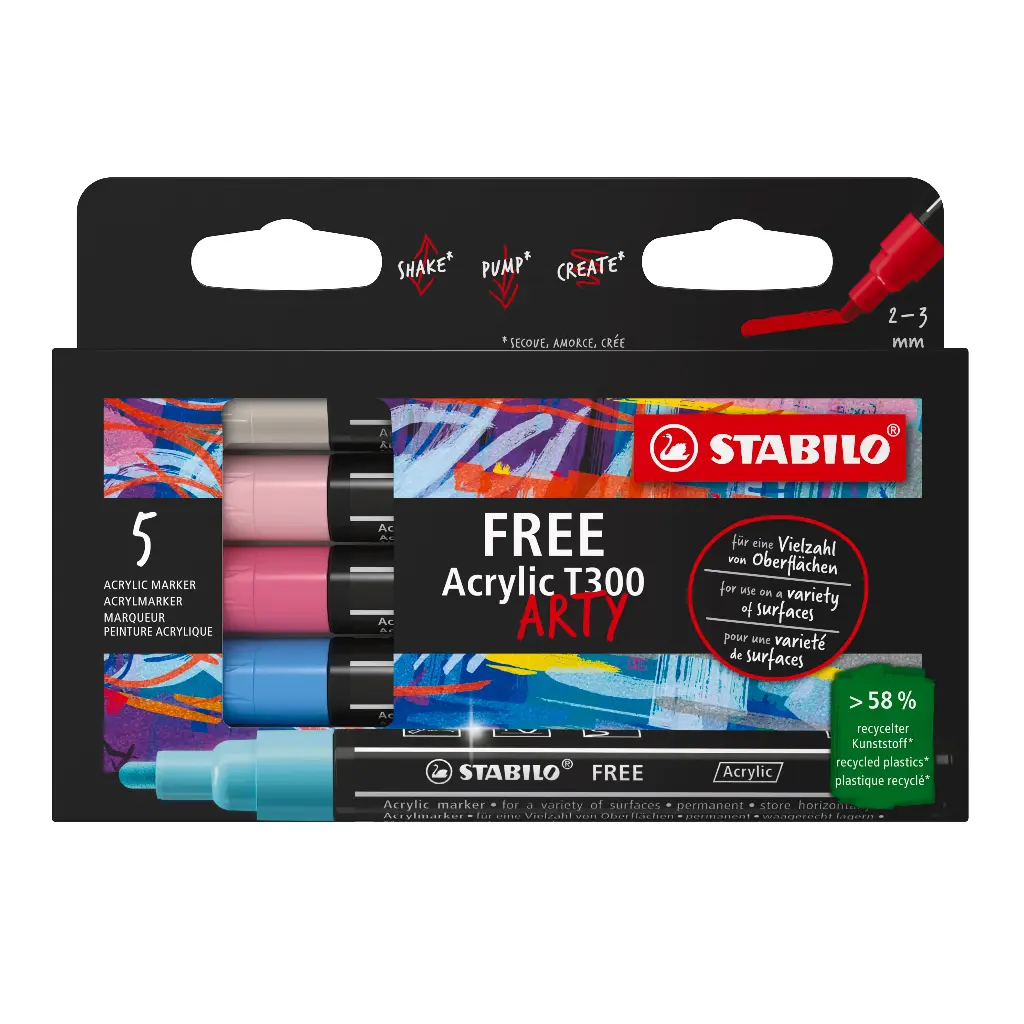 STABILO FREE ACRYLIC T300, SET PASTEL