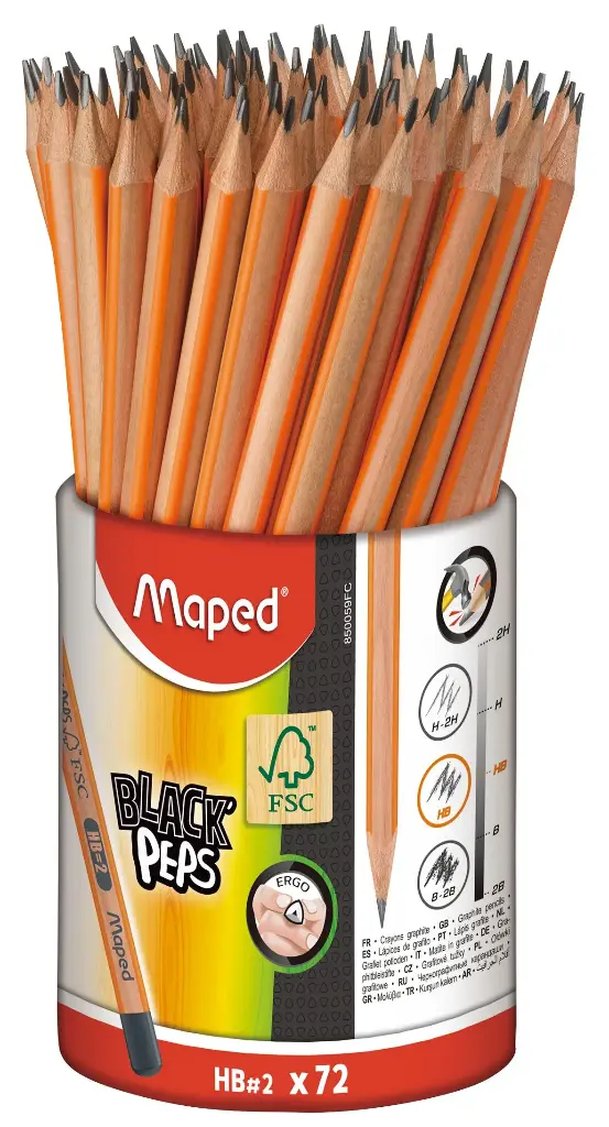 Graphitstift HB Schwarz Pep's Maped, Dose mit 72 Stück