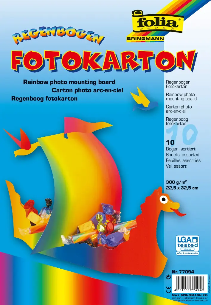 RAINBOW CARDBOARD 300G A4, 10 SHEETS