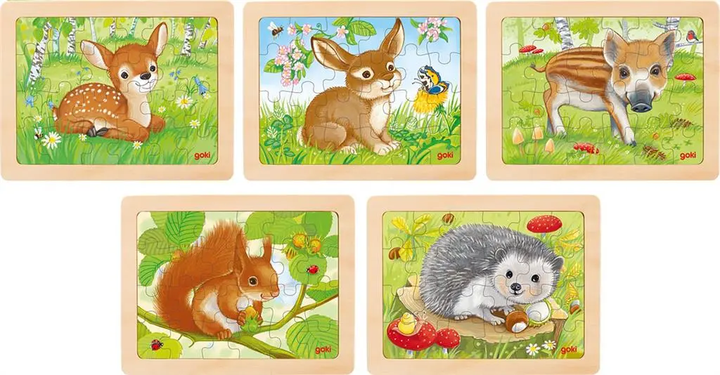 PUZZLES EN BOIS ANIMAUX, LOT DE 5