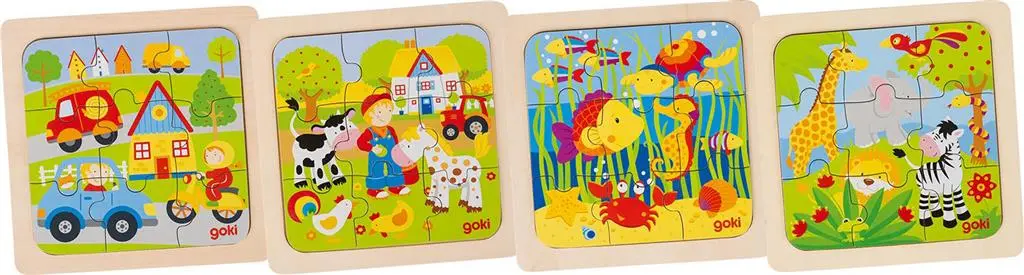 PUZZLES EN BOIS VARIÉS, LOT DE 4