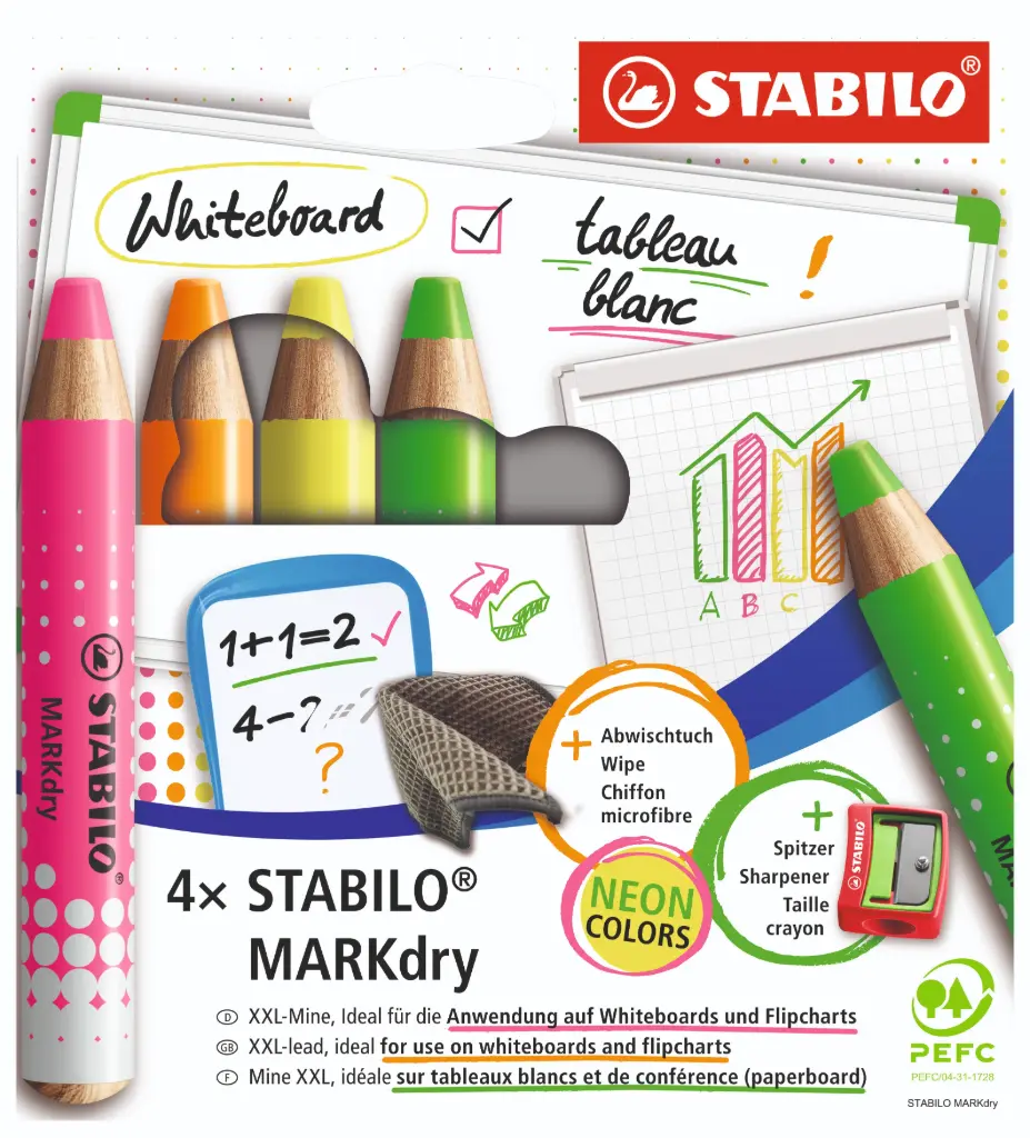 STABILO MARKdry FLUO, L'ÉTUI DE 4