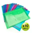 POCHETTES-ENVELOPPES COLORÉES TRANPARENTES A4+ AVEC PRESSION, LOT DE 10