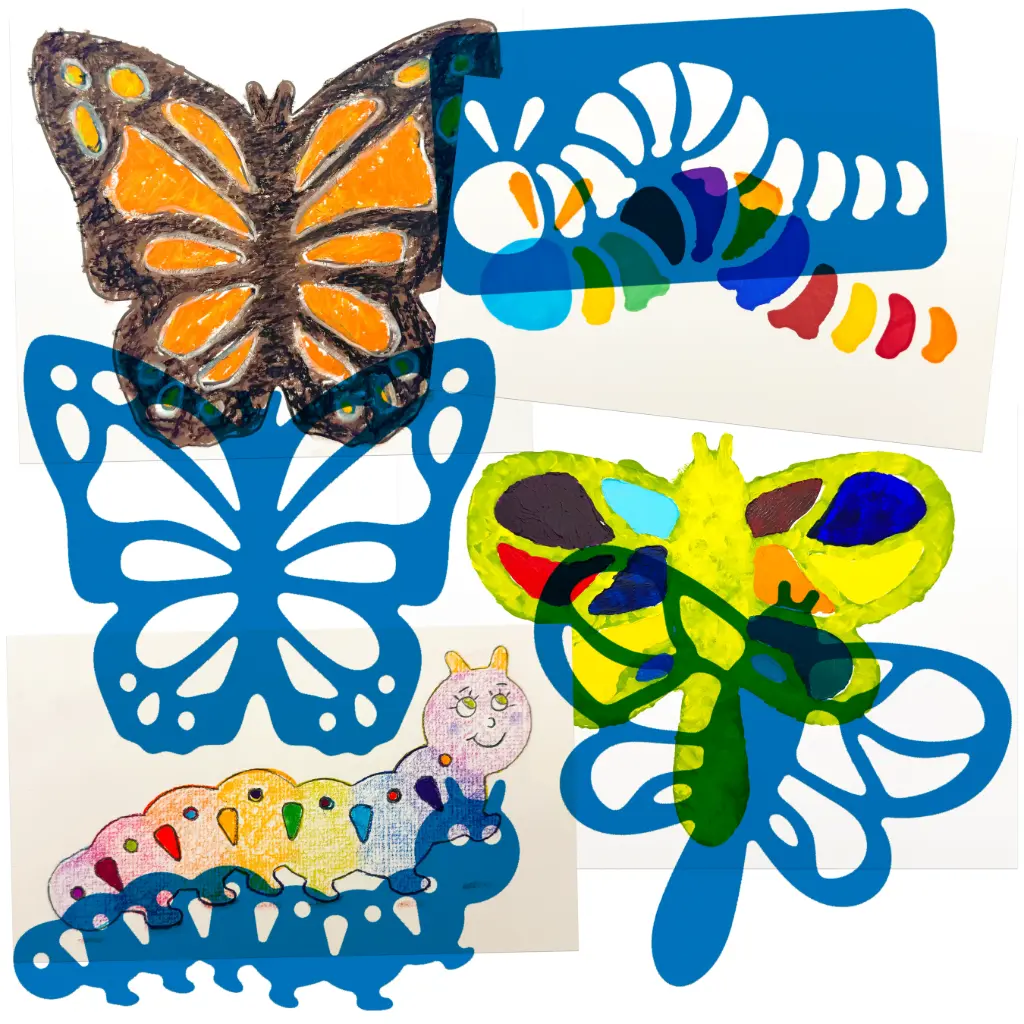 POCHOIRS CRÉATIFS "PAPILLONS ET CHENILLES"