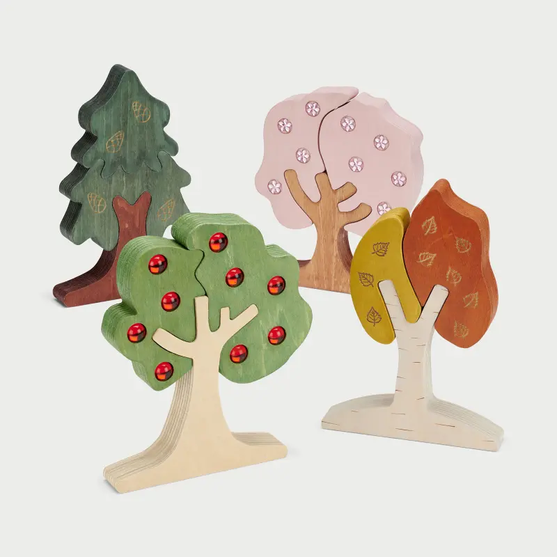ARBRES SAISONNIERS EN BOIS, SET DE 4