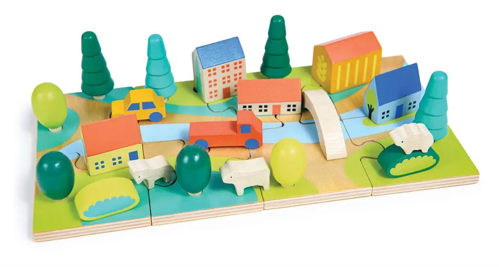 PUZZLE EN BOIS PETITE VILLE, 8 PIÈCES