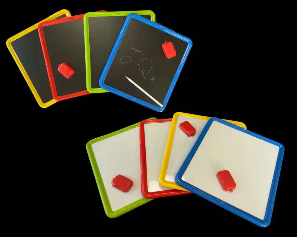ARDOISE MÉTAL DOUBLE FACE, LOT DE 4 ASSORTIES
