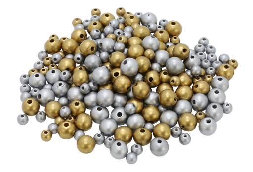 [8268] Runde goldene und silberne Holzperlen, Eimer mit 600 Perlen
