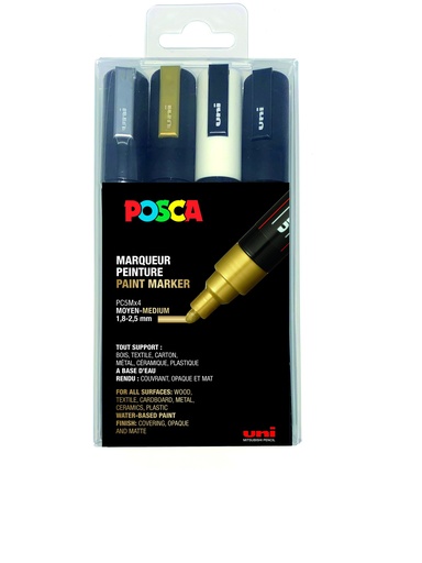 [537312] MARQUEURS POSCA PC5M COULEURS FESTIVES, ÉTUI DE 4