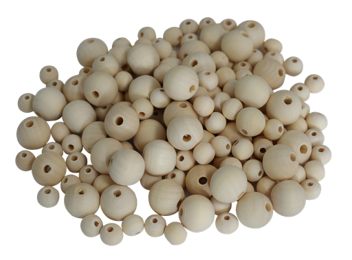 [8271] Naturholzperlen von 8 bis 20 mm, Eimer mit 600 Stück