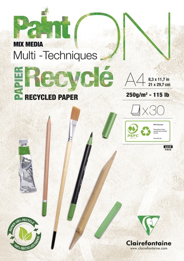 [BA042] "RECYCLED" MULTITECHNISCHER BLOCK 250 G A4, 30 BLATT