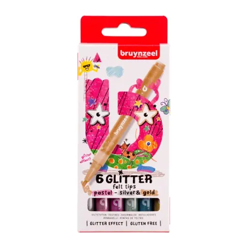 [53601] FEUTRES PAILLETÉS PASTEL BRUYNZEEL, ÉTUI DE 6
