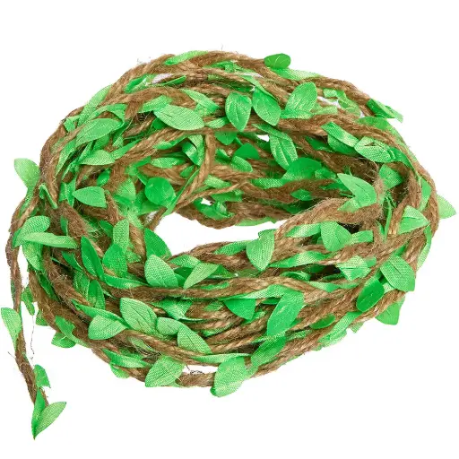 [83161] CORDELETTE EN JUTE "FEUILLES VERTES", 10M