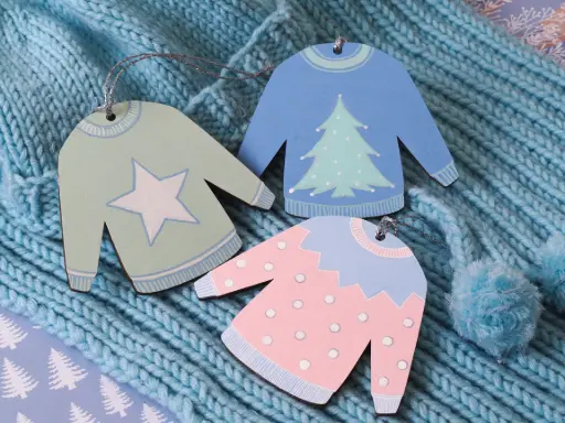 [80933] SILHOUETTES EN BOIS "PULL DE NOÊL", LOT DE 3