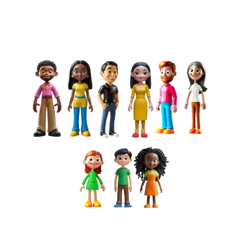 [95571] FIGURINES FAMILLES DIVERSIFIÉES, LOT DE 9